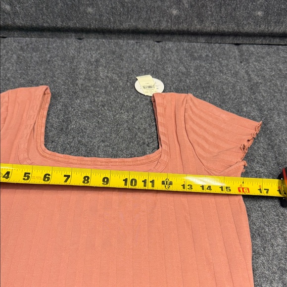 Offline Stylish Coral Ribbed Crop Top - Picture 6 of 7